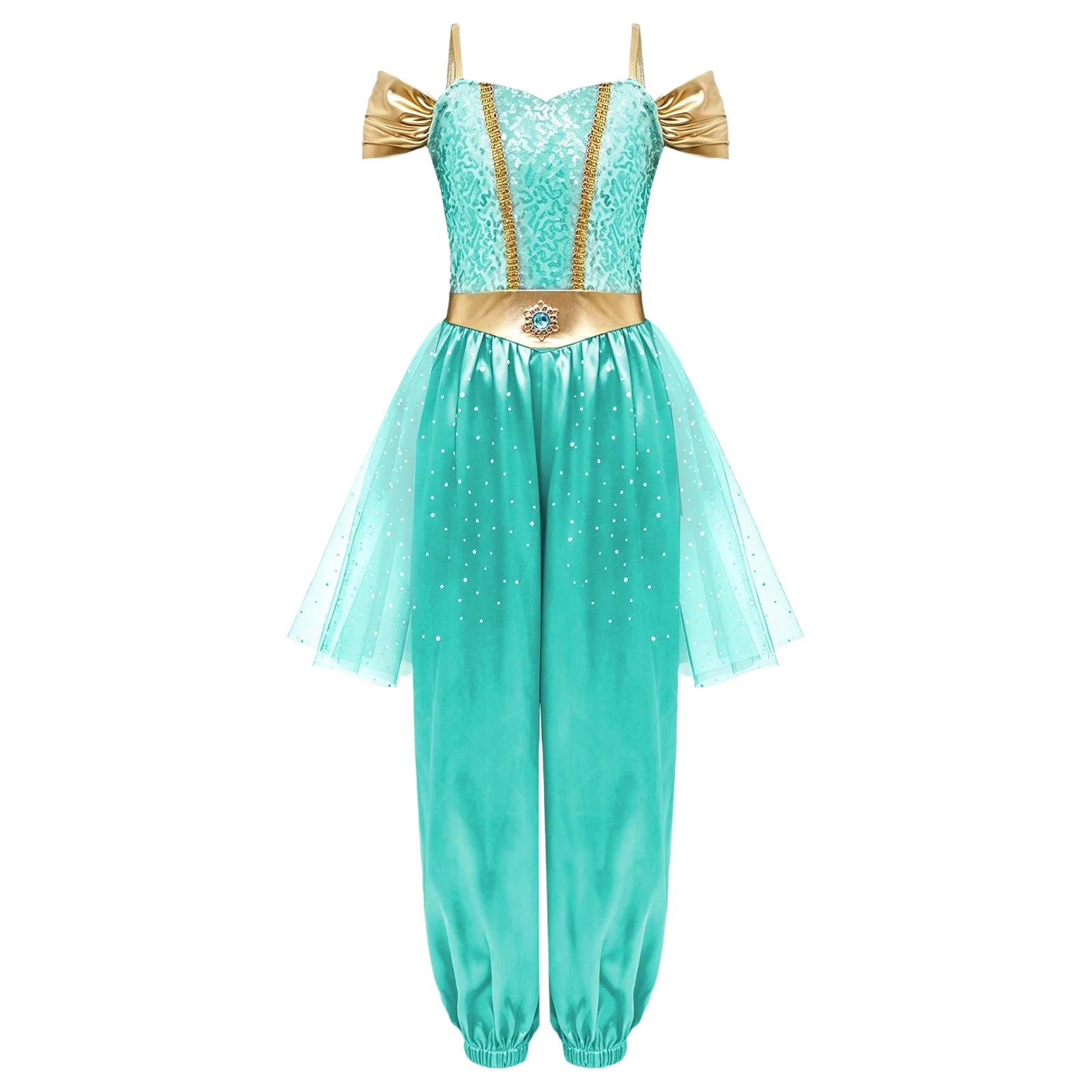 Girls Arabian Princess Halloween Carnival Dress Up Cosplay Costume Metallic Ruched Sequin Bodice Tulle Panel - product image 10