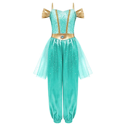 Girls Arabian Princess Halloween Carnival Dress Up Cosplay Costume Metallic Ruched Sequin Bodice Tulle Panel - product image 10