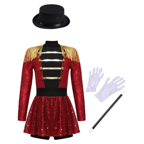 Girls Circus Performance Costume Halloween Ringmaster Jumpsuit Shiny Sequins Leotard Dress Outfit Magician - product image 1