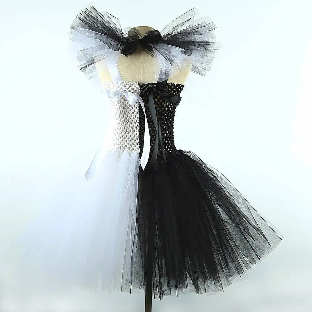 White Black Scary Clown Costumes for Girls Creepy Halloween for Kids Tutus Kids Horror - Only Dress / 7Y
