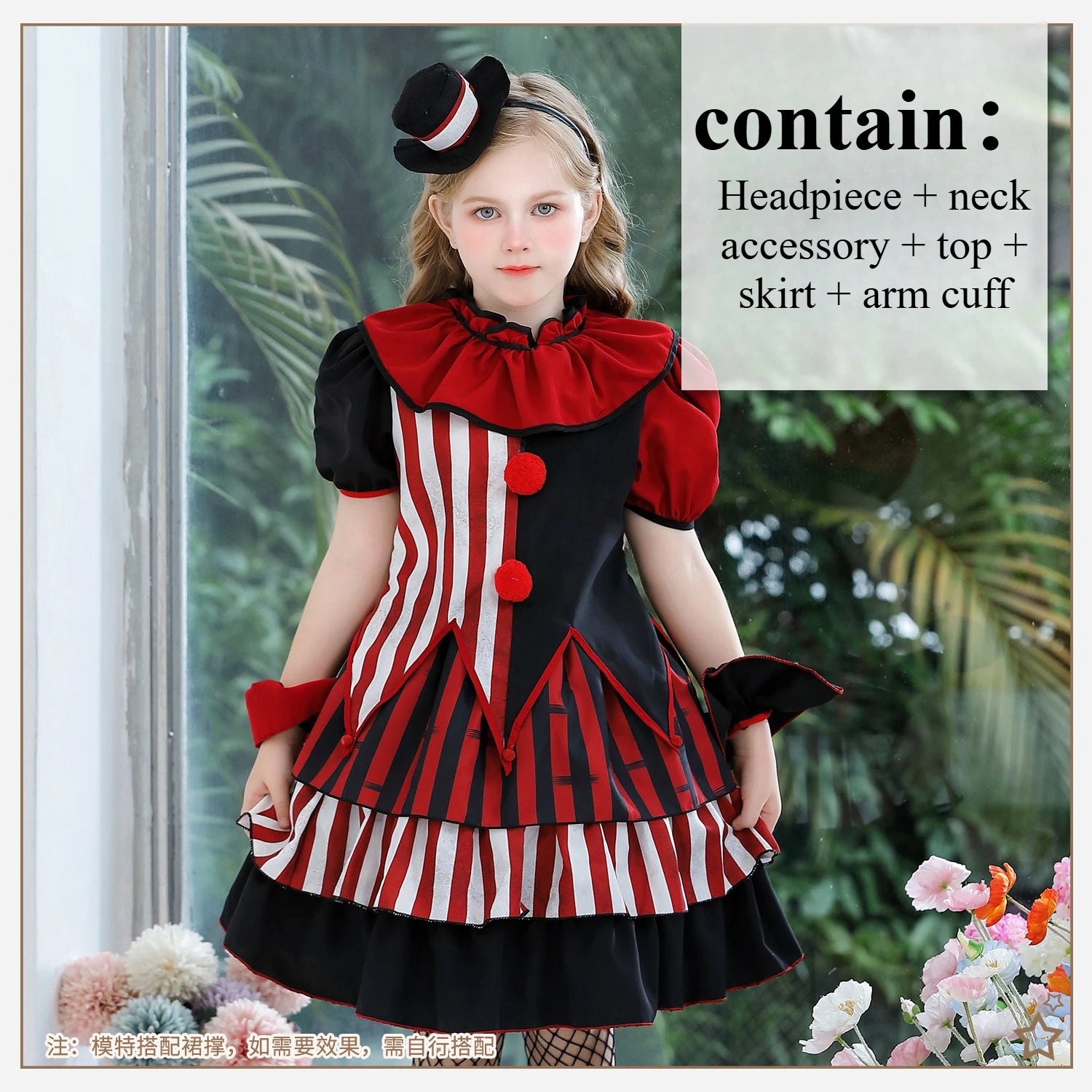Halloween Costume Horror Clown Dresses Pants Headwear Sets Theme Outfits for Girls - 01 / Adult M