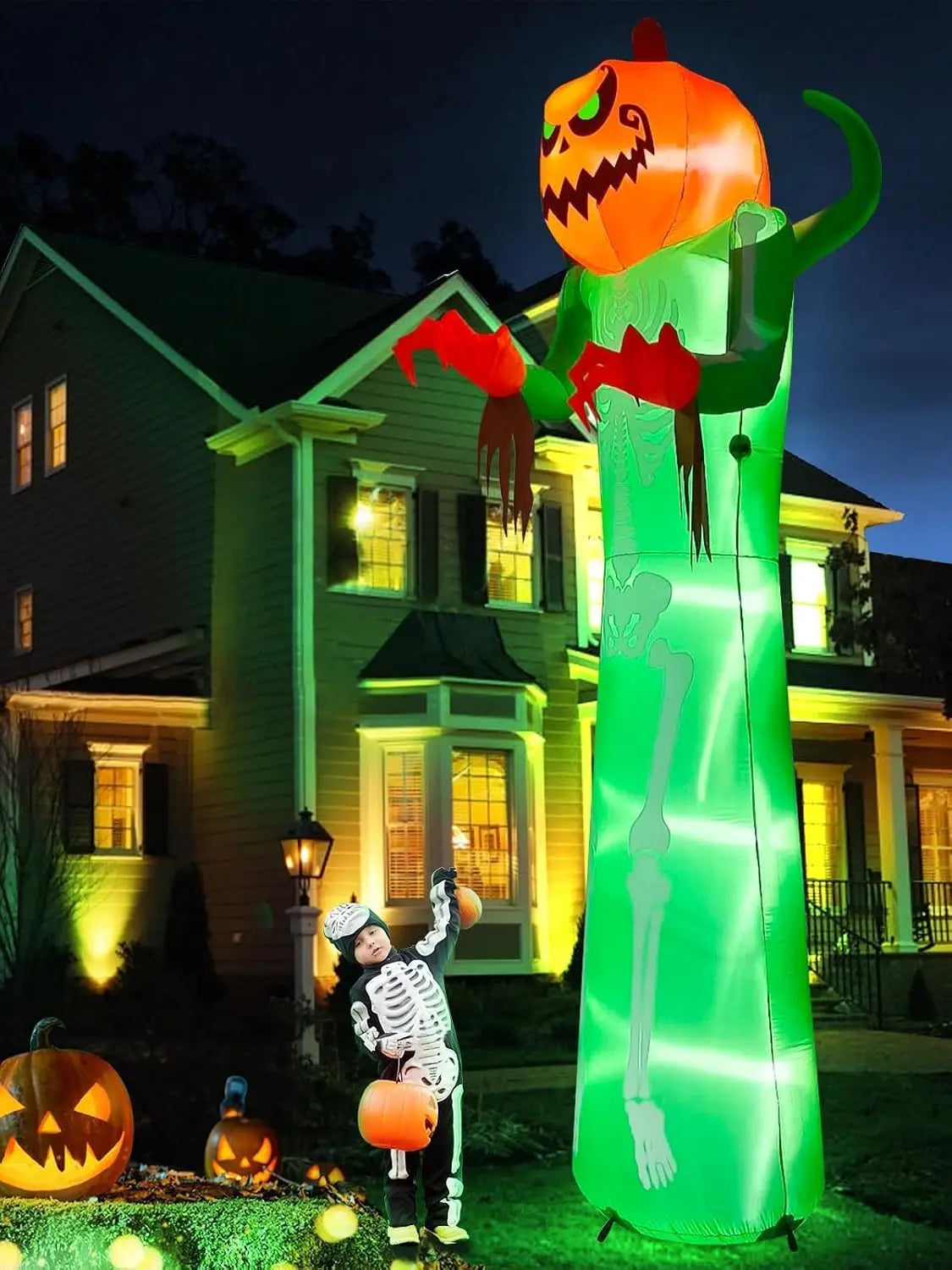 12FT Halloween Inflatable Skeleton, Giant Pumpkin Man Inflatables
