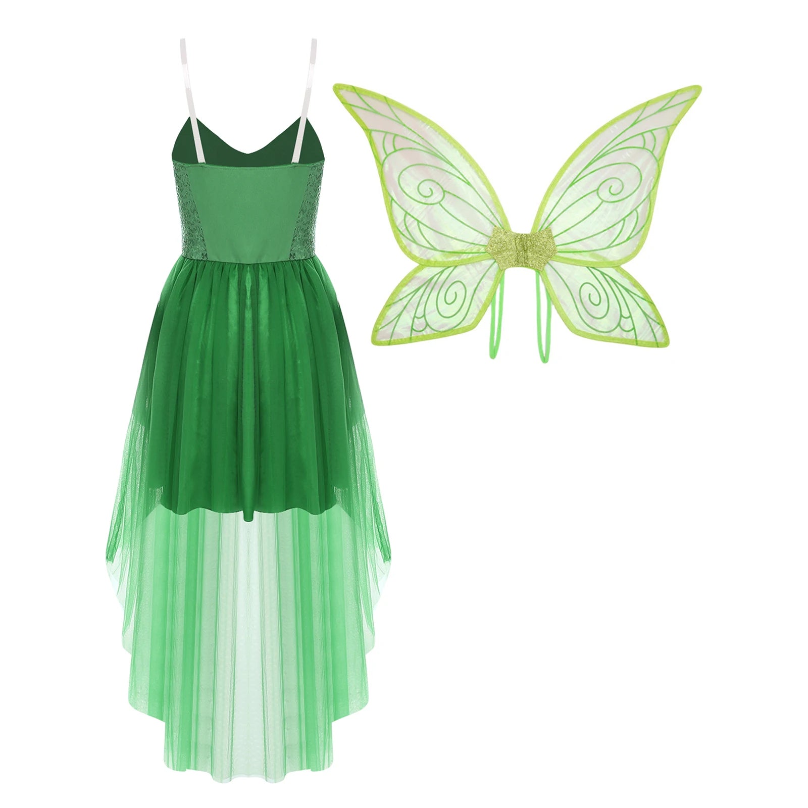 Womens Halloween Green Princess Dress Forest Tinker Costumes Bell Dress with Fairy Tale Wings for Carnival - product image 4
