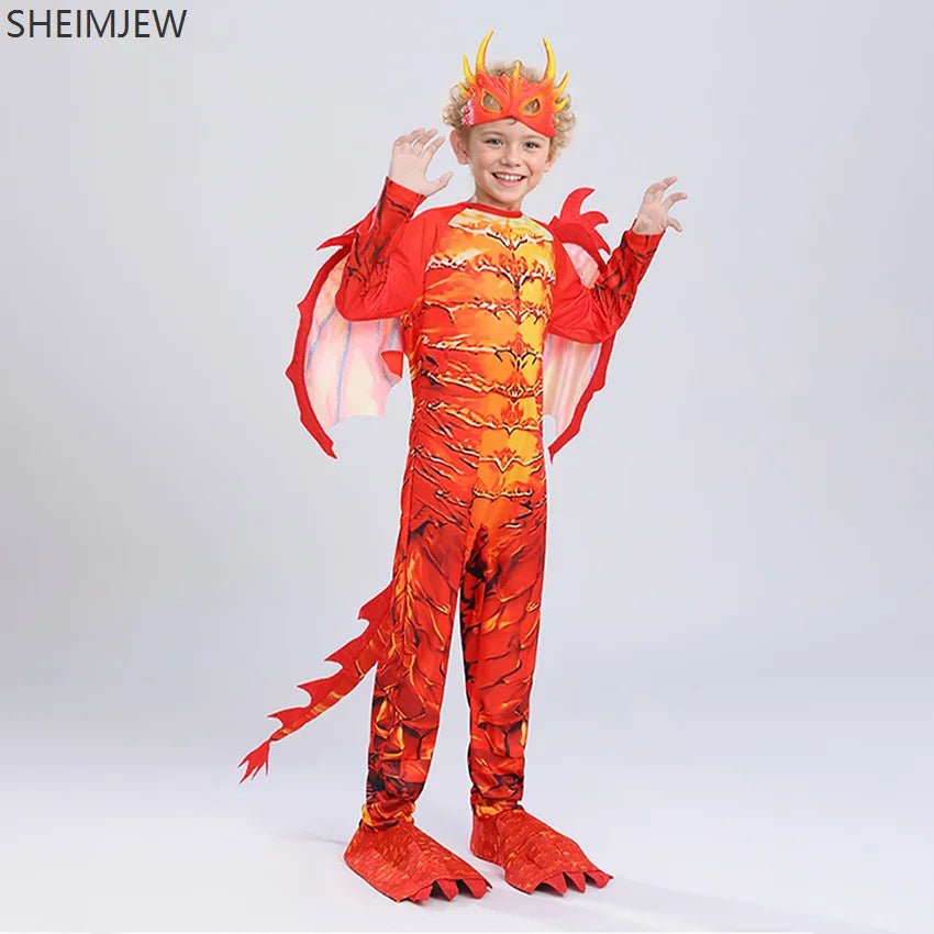 Kids Spray Fire Dragon Costume Suitable For Halloween Reading Week Dress Up Flame Dragon Knight Wings Suit - product image 2