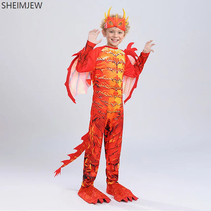 Kids Spray Fire Dragon Costume Suitable For Halloween Reading Week Dress Up Flame Dragon Knight Wings Suit - product image 2