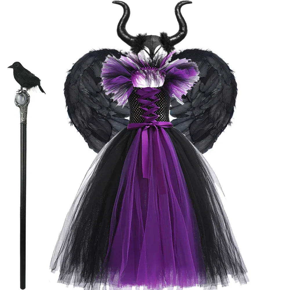 Kids' Apparel for 2025 Maleficent Tutu Dress Girl Evil Queen Witch Gown Costume - alternate view 3