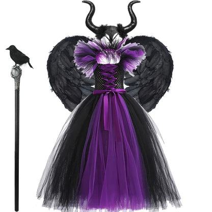 Kids' Apparel for 2025 Maleficent Tutu Dress Girl Evil Queen Witch Gown Costume - alternate view 3