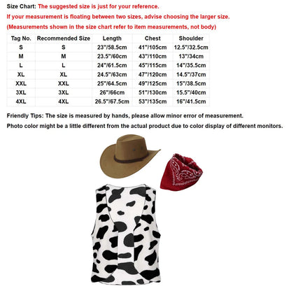Men's Cowboy Western Cow Printed Flannel Waistcoat Hat Costume - alternate view 6