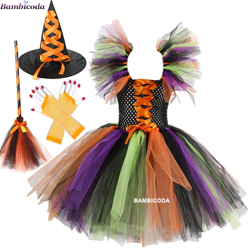 Kids' Witch for Girls Tutu Knee Dress Broom Pantyhose Outfit Girls dresses Hat - alternate view 28