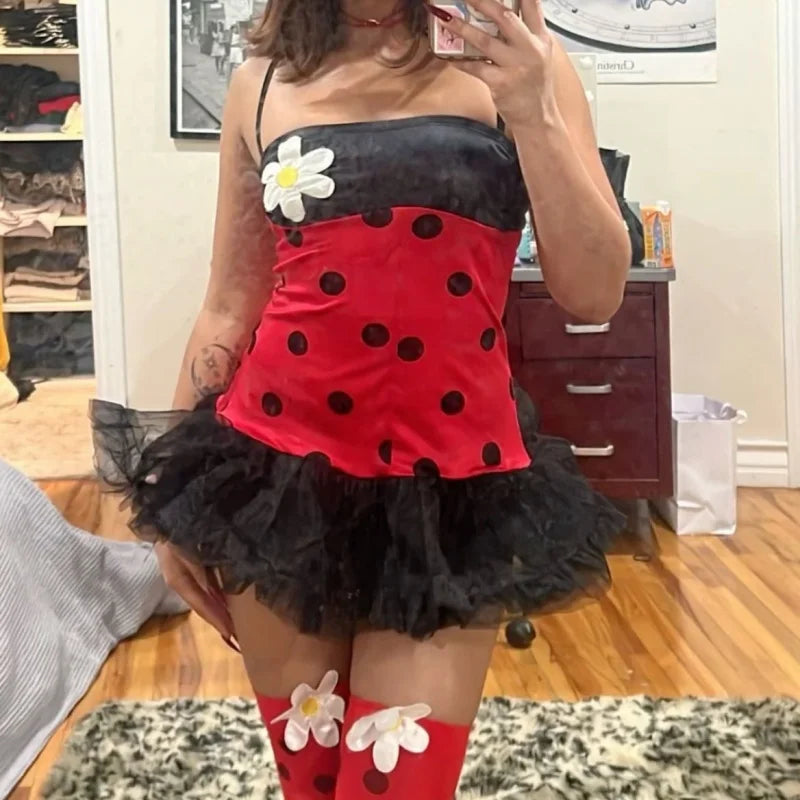 Women Ladybug Costume Dress up Beetle Wings Bee Fairy Role Play Costume Outfit Dress