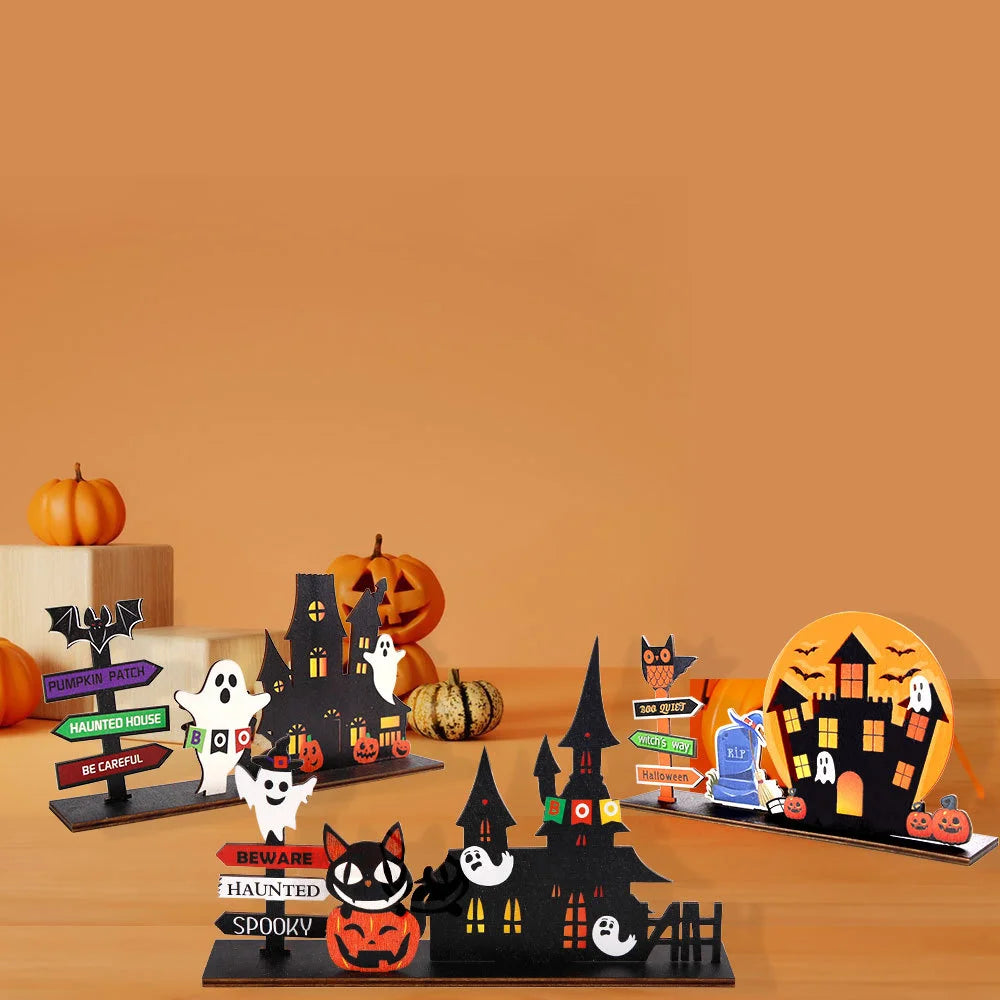 Halloween desktop decoration, haunted house pumpkin wooden center logo, eerie - product image 4