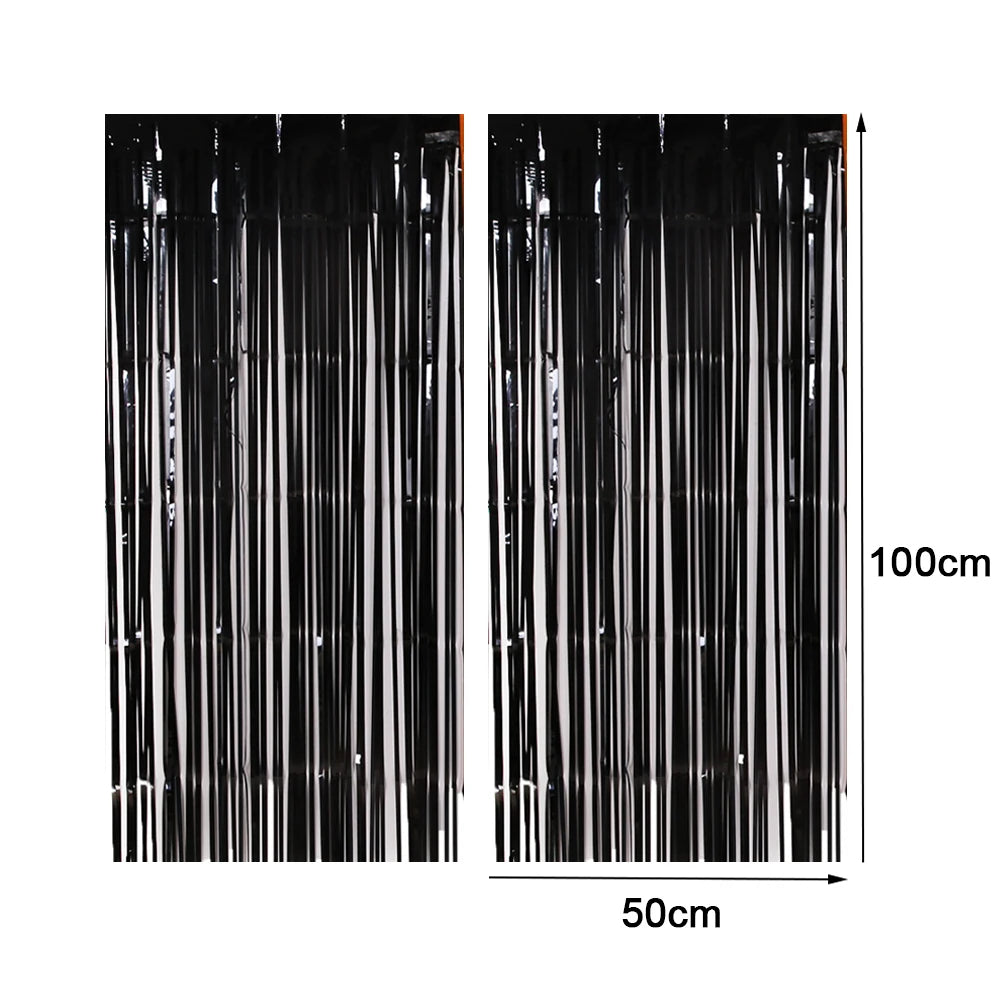 2Pcs Halloween Decoration Backdrop Tassle Curtains Black Orange Foil Fringe - product image 8