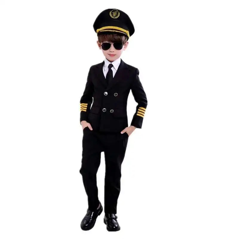 Children'S Day Pilot Uniform Stewardess Cosplay Halloween Costumes For Kids Disguise Girl Boy