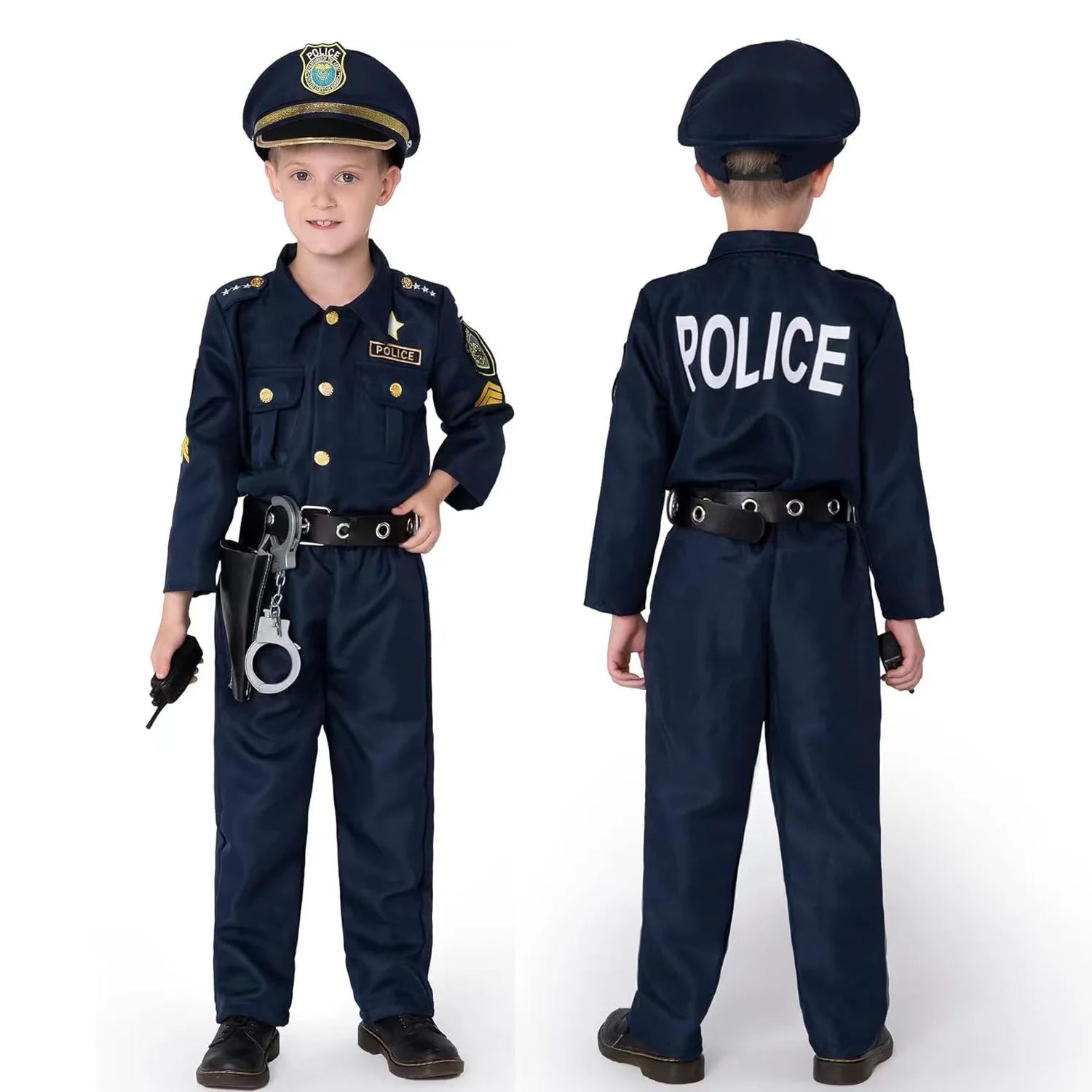 Halloween Police Suit Costume Makeup Boy Police Suit 9-piece Birthday Set Top Hat Novelty - 9PCS SET / M (43.3–47.2 in (110–120 cm))