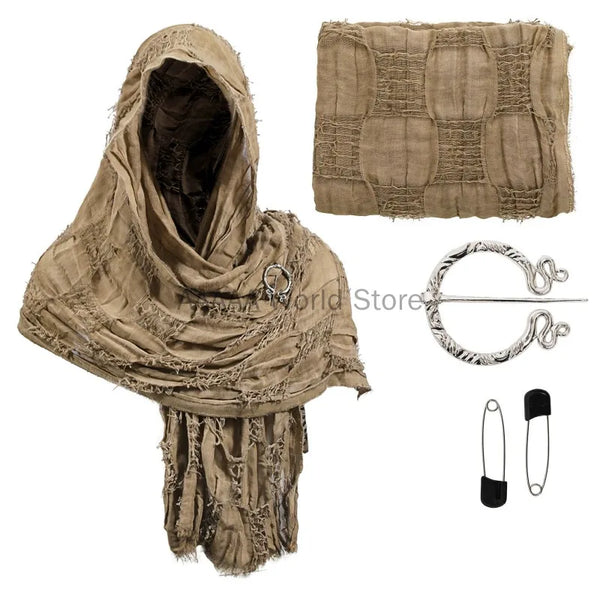 Medieval Cloak Renaissance Cape Wrap Dune Wasteland Hooded Shawl With Costume