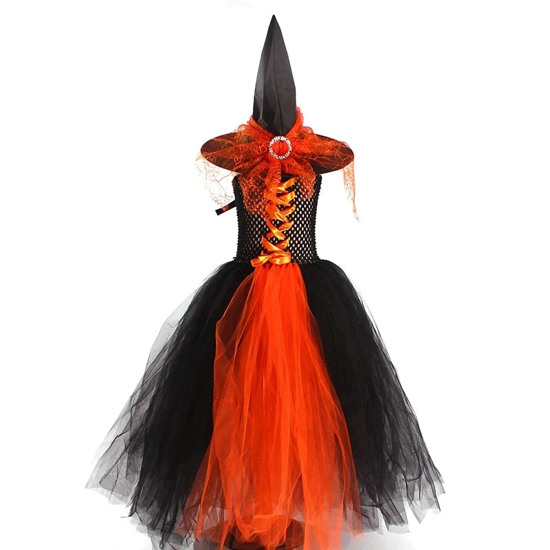 Girls Gothic Halloween Ghost Witch Costume Trumpet Sleeve Children's Robe Ballet Tutu Dress - product image 5