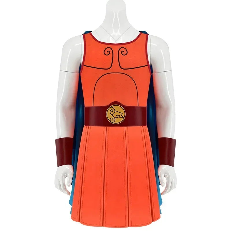 Hercules Costume Fantasy Jumpsuit with Vest and Cape Halloween Disguise Outfit - Orange / S