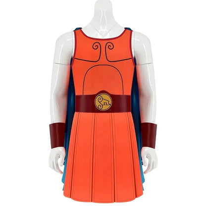 Hercules Costume Fantasy Jumpsuit with Vest and Cape Halloween Disguise Outfit - Orange / S