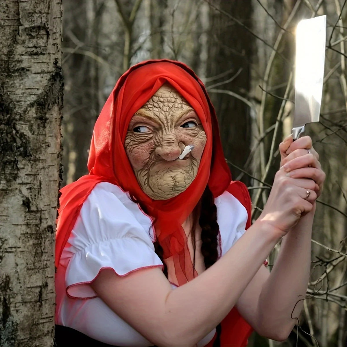 1-Pack Latex Scary Old Lady Mask, with Realistic Red Headscarf, High Detail, Ideal for Halloween Cosplay & - product image 3