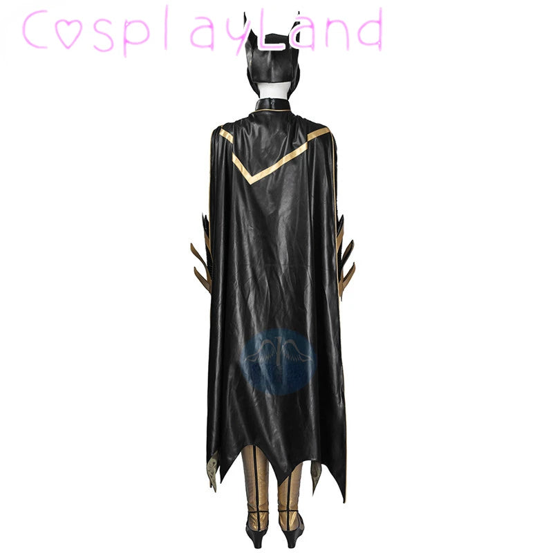 Arkham Knight Barbara Gordon Costume Battle Bat Suit with Cape Mask Black Jumpsuit - NO Mask Cape Shoes / Custom size