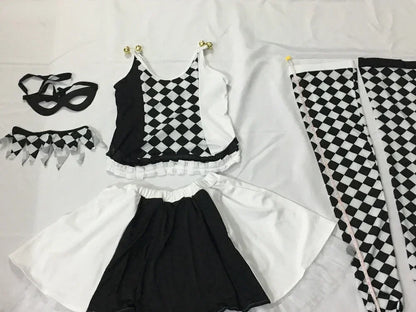 2026Cosplay Adulte Cirque Clown Noir Blanc Treillis Ensemble De Costumes Femmes Halloween - black / M