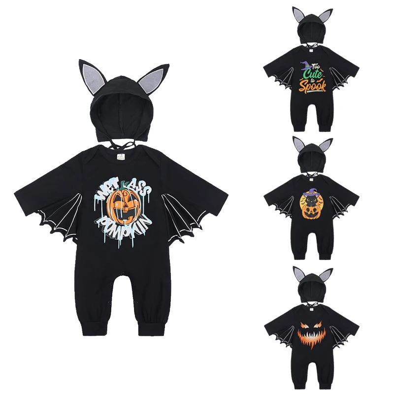 Baby Jumpsuit Pumpkin Head Skull Bones Infant Costume Bat Romper Long Sleeve Round
