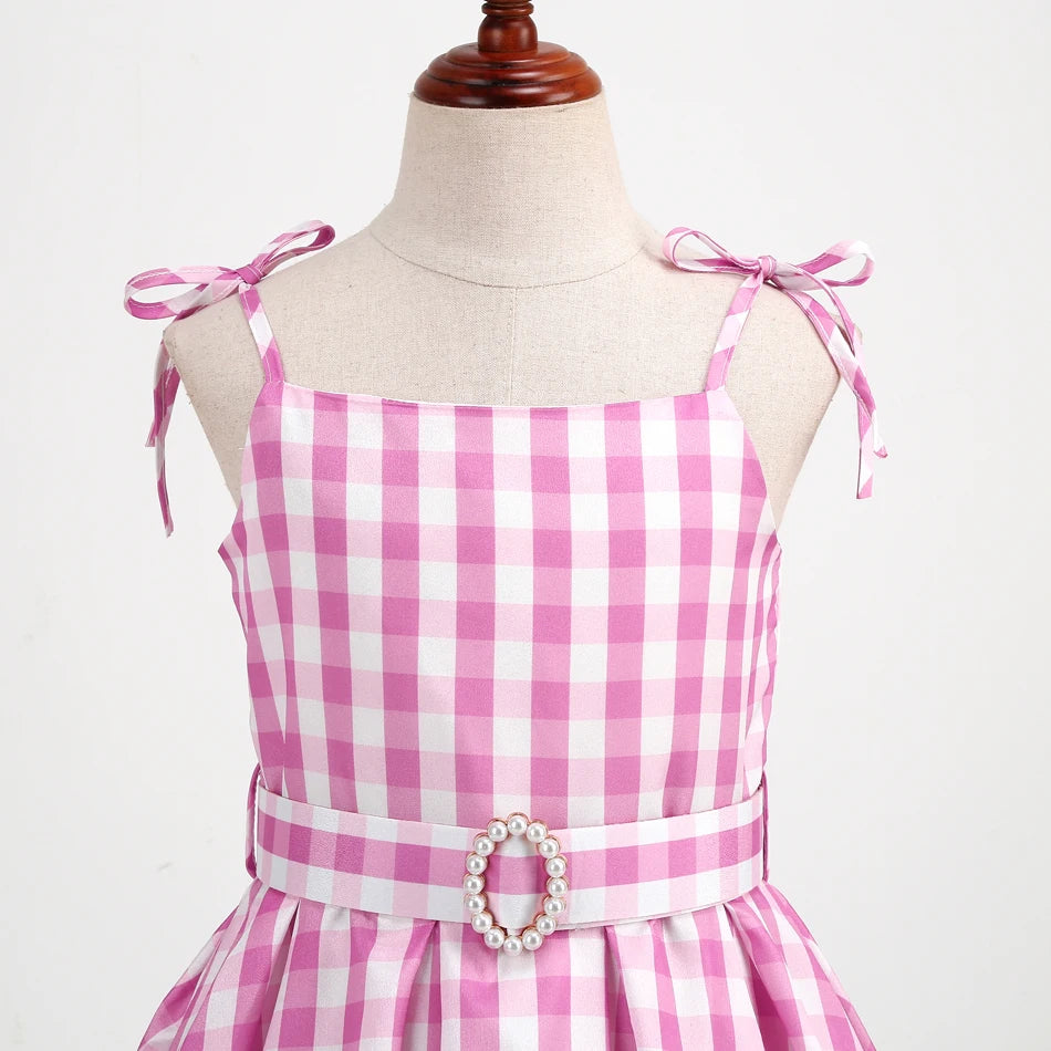 Girls Pink Plaid Princess Halloween Costume Dress