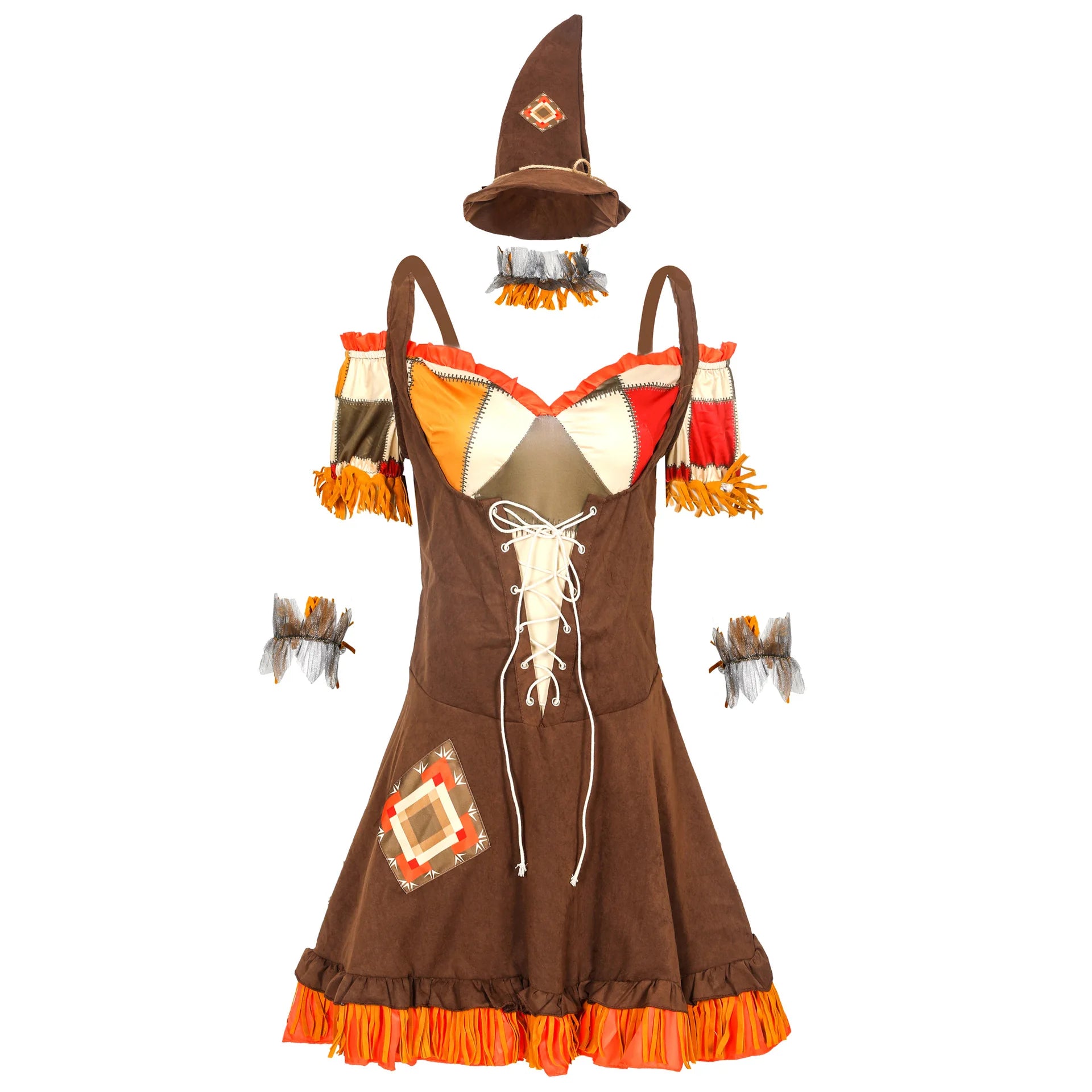 Adult Halloween Costume Wizard of Oz Scarecrow Drama Stage Patchwork Pattern - View 6