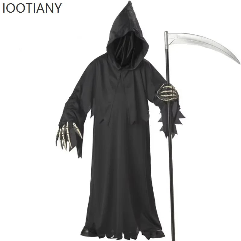 Grim Reaper Costume With Hat Mask Skeleton Hands Costume Adult Men Halloween Stage Role Playing Skeleton - product image 3
