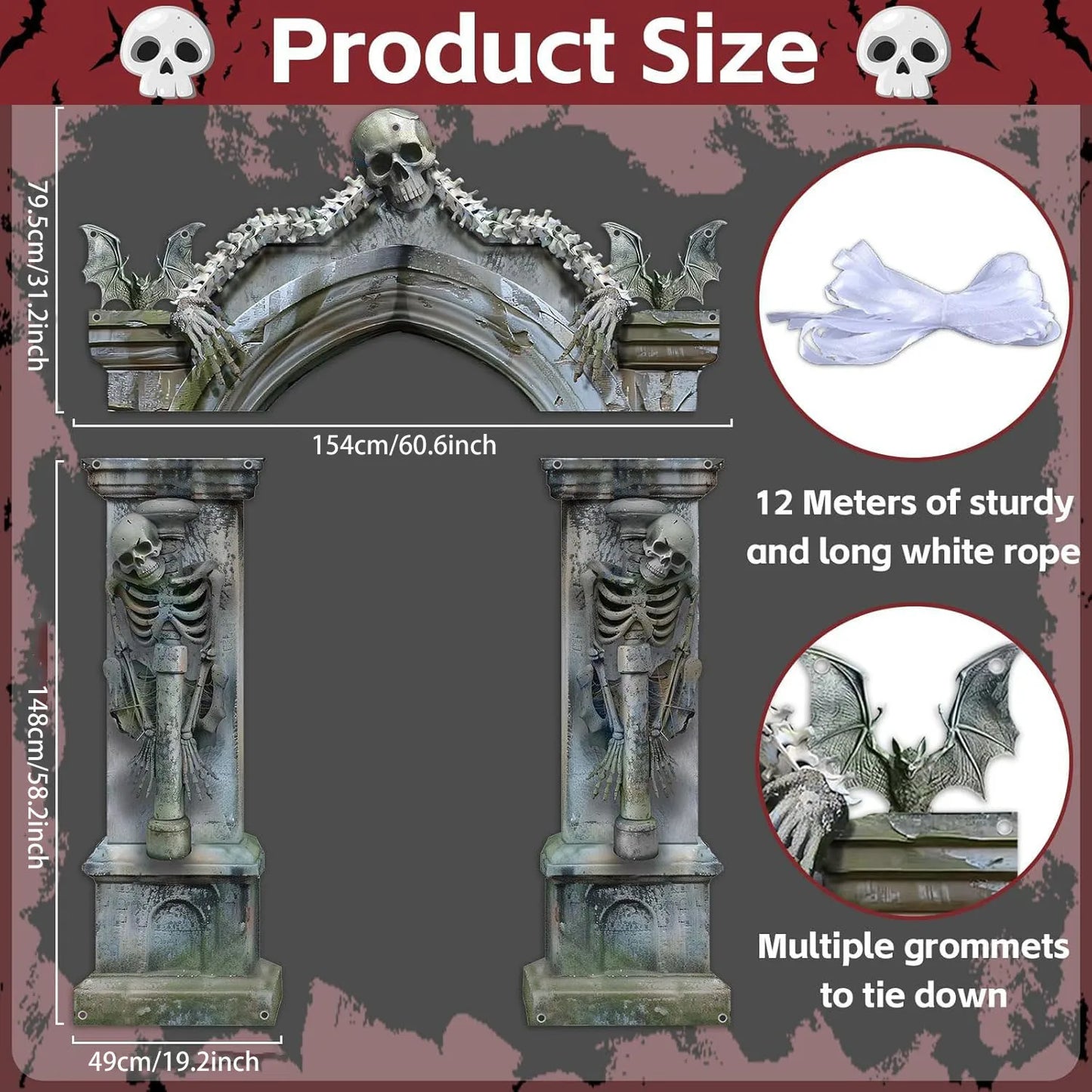 Halloween Skeleton Party Decorations Scary Tombstones Door Banner Creepy Bats Photo Booth - Discount Halloween City