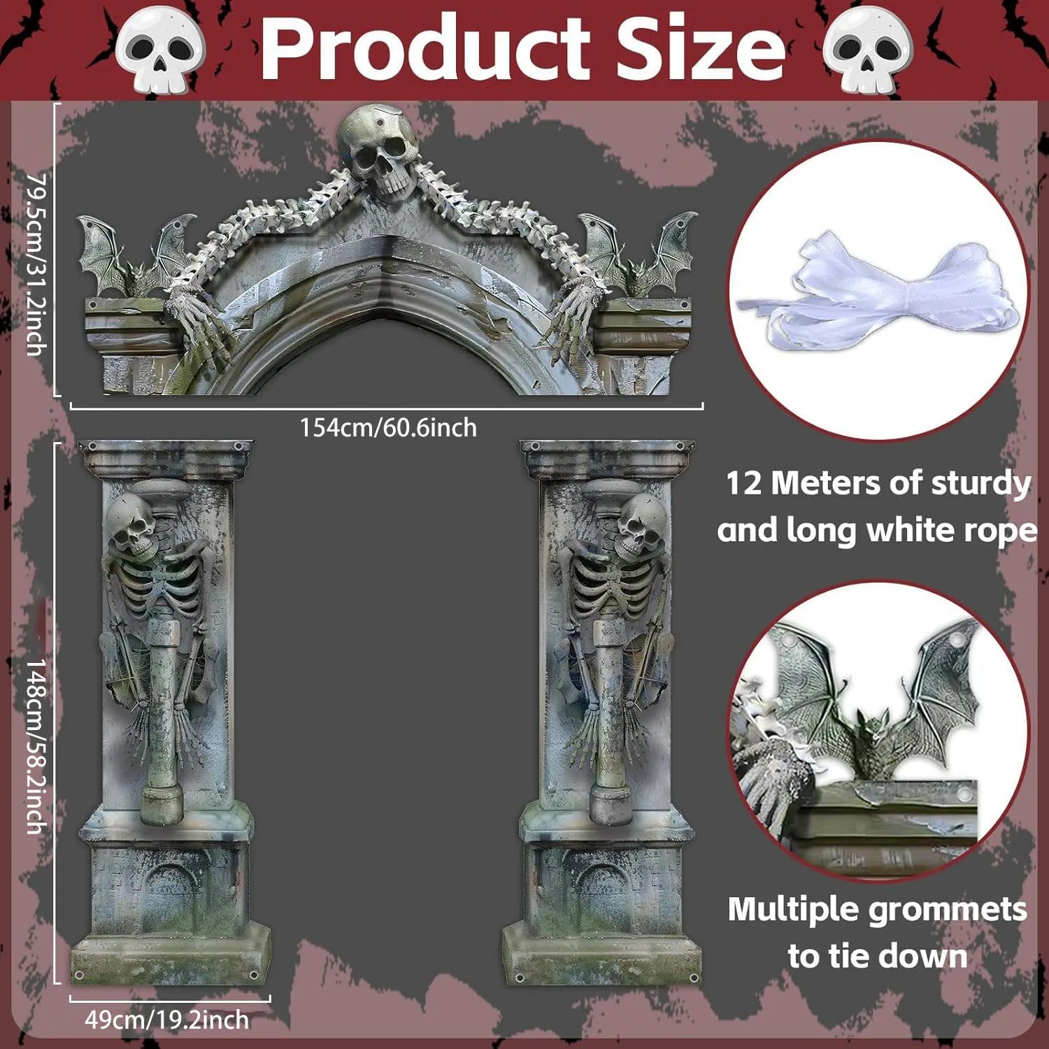 Halloween Skeleton Party Decorations Scary Tombstones Door Banner Creepy Bats Photo Booth - Discount Halloween City