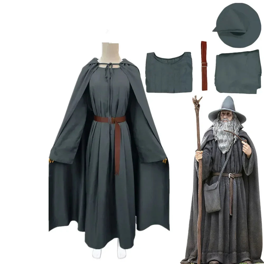 Gandalf Costume Cloak Hat Movie Sorcerer Uniform Accessories Halloween Full Set - Costume A / L