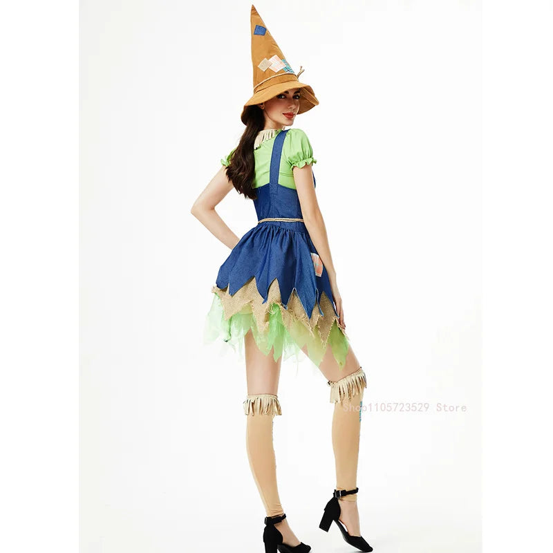 Halloween Women Wizard Scarecrow Clown Costume Stage Patchwork Pattern - product image 3
