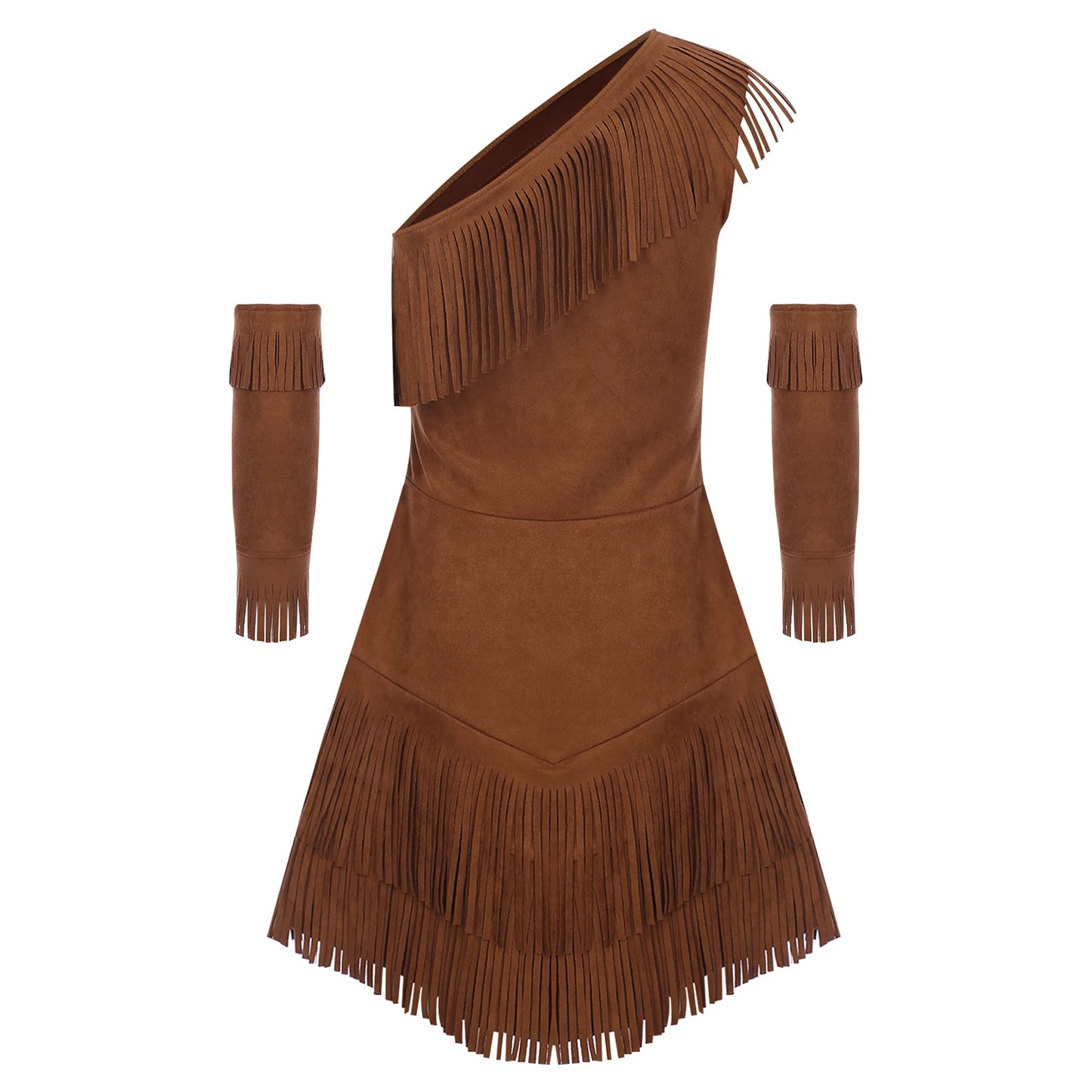 Women's Indian Native One Shoulder Sleeveless Fringe Tassel Sleeves Costume - alternate view 4