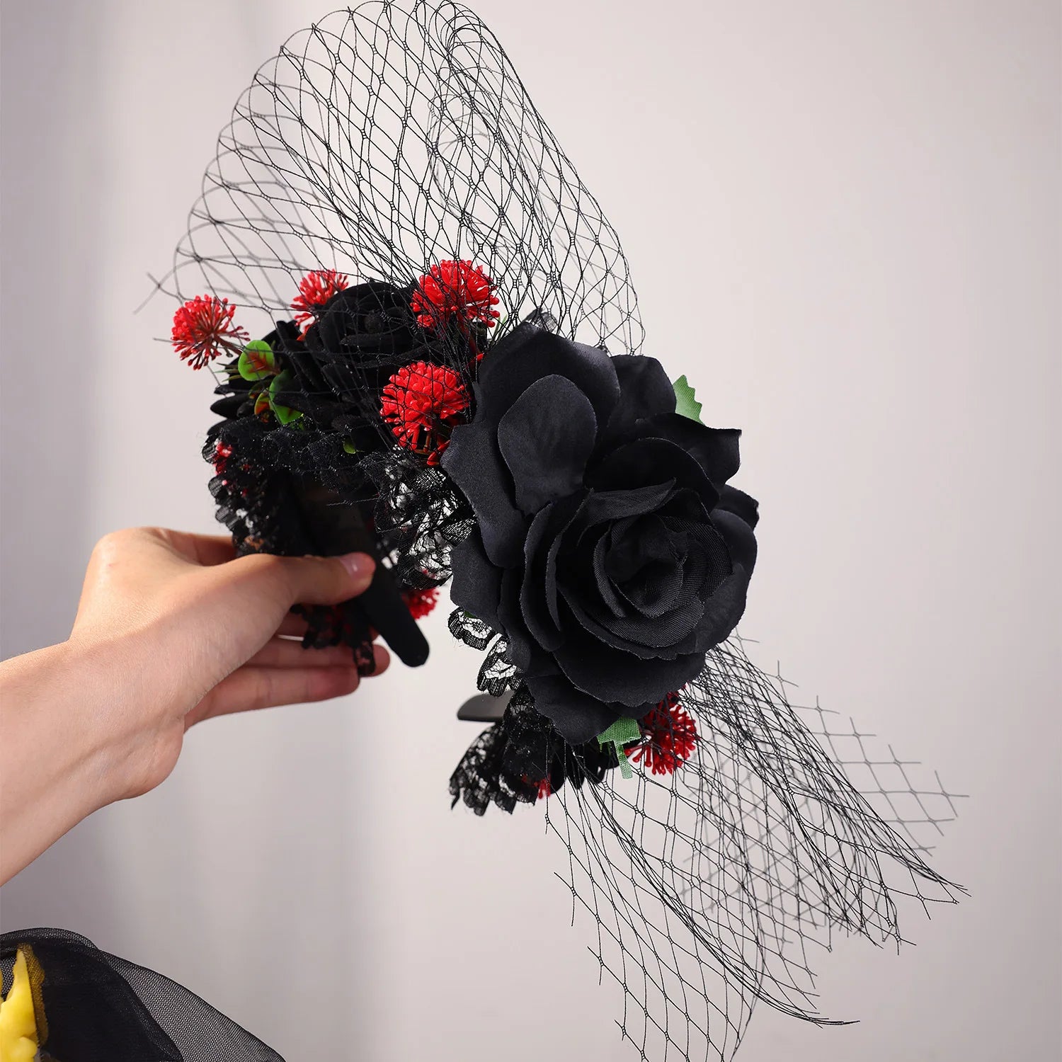Darkness Hairbands Halloween Party performance Headdress Lace Rose Flower - product image 2