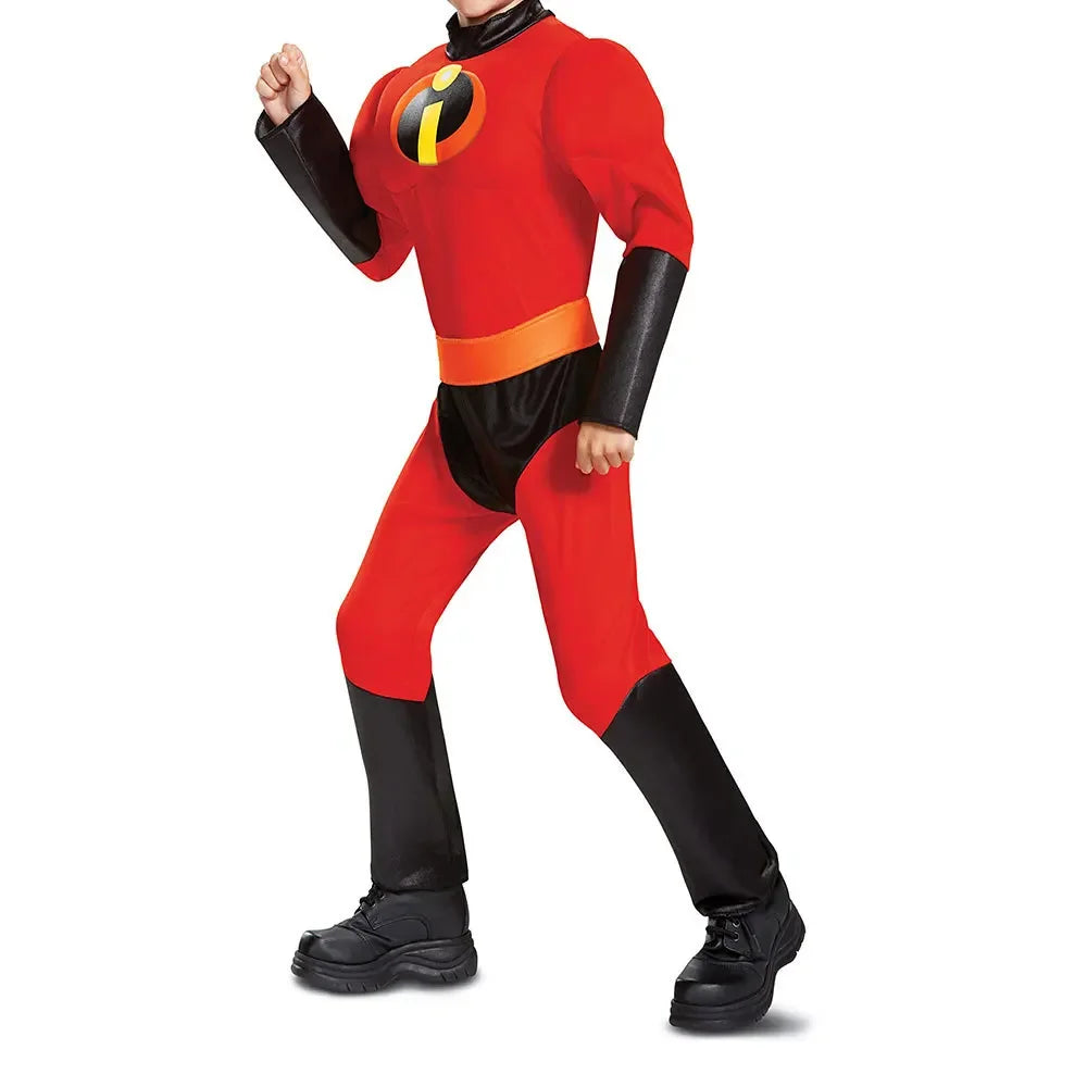 Halloween Adult Incredible Costume Anime Incredible Red Jumpsuit Mask Full Set of - Boy / 59.1 in (150 cm)