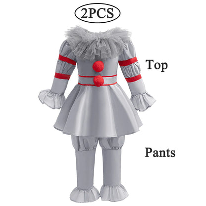 Boys Horrible Clown Costume Top+Pant 2 PCS Set Kids Scary Joker Kids Costume Halloween - A / 5-6T(130)