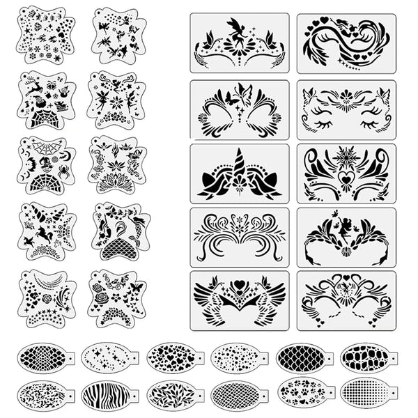 32-Piece Face Paint Stencils Kit Reusable Body Facial Art Templates Party Makeup
