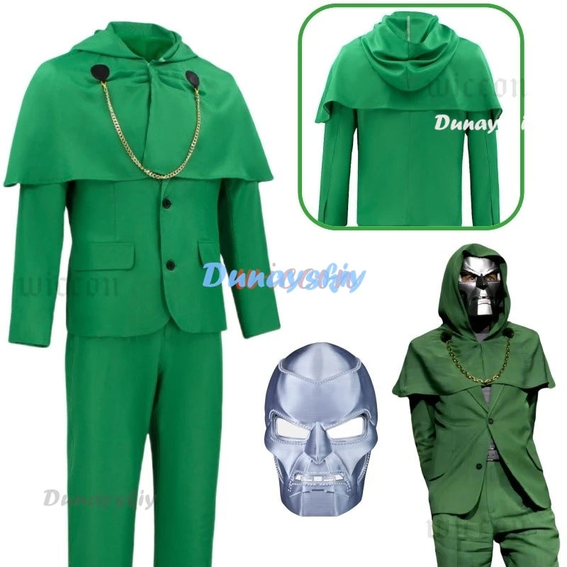 Green Armored Supervillain Costume with Mask – Adult Halloween Outfit