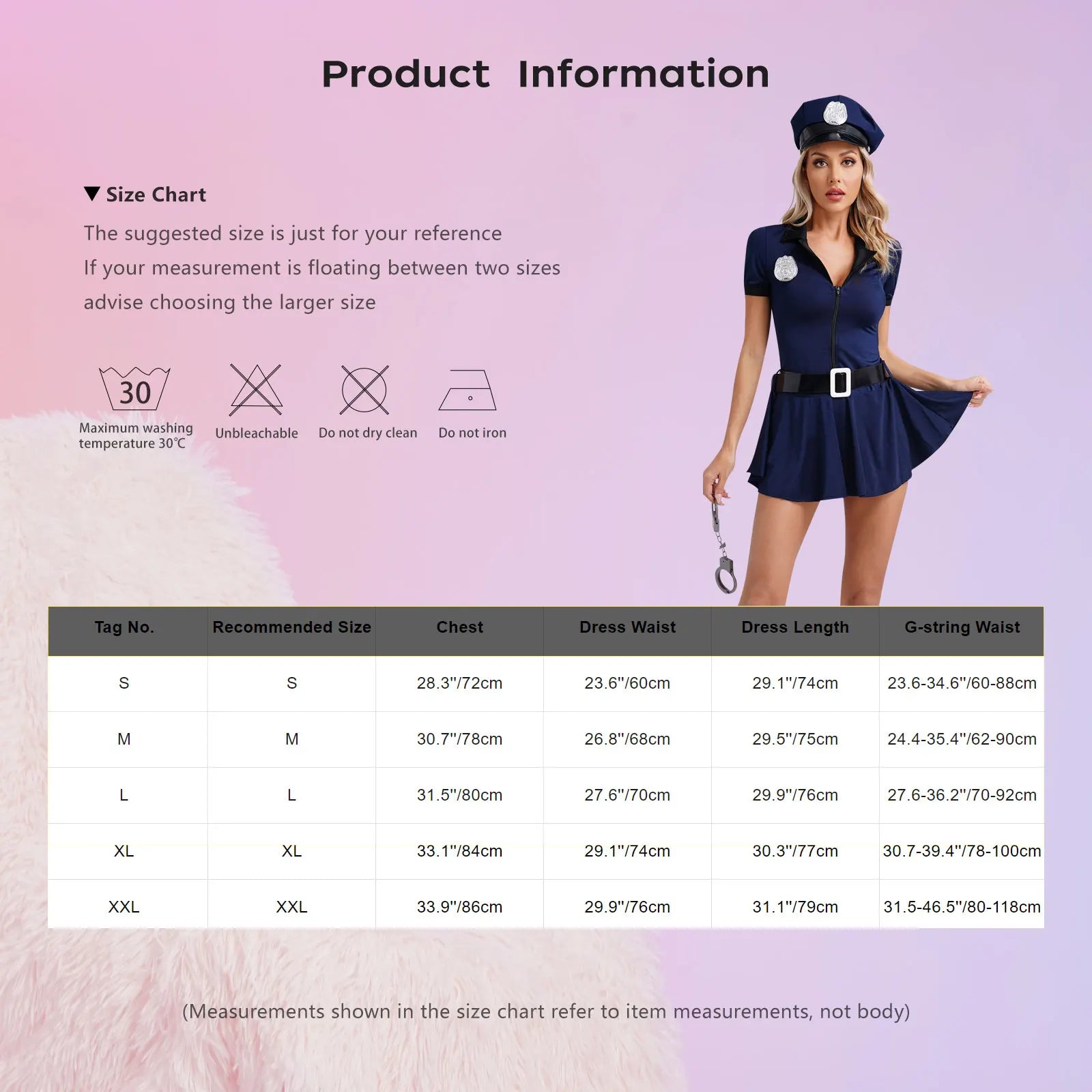Women's Policewoman Front Zip Thong Waist Belt Manacles 5-Piece Dirty Cop Hat - alternate view 6