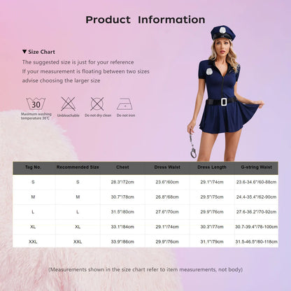 Women's Policewoman Front Zip Thong Waist Belt Manacles 5-Piece Dirty Cop Hat - alternate view 6