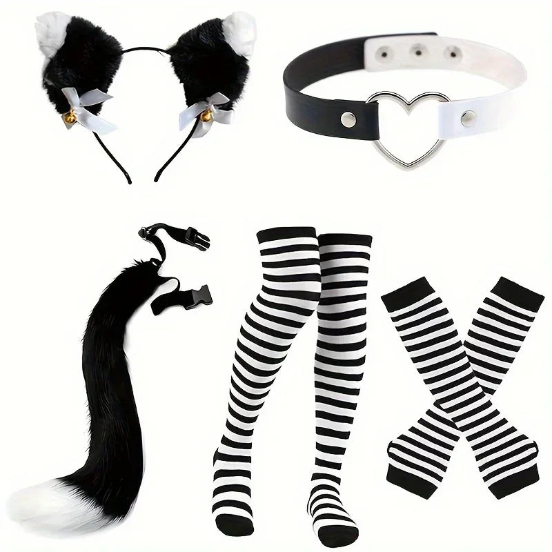 Black and white stripes furry tail socks acting props Gloves - alternate view 3