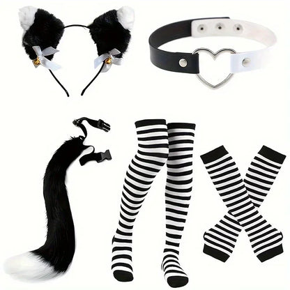 Black and white stripes furry tail socks acting props Gloves - alternate view 3