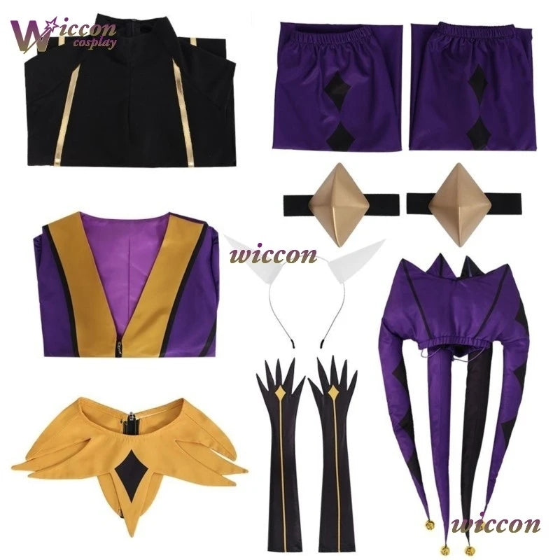 Uhah / / the Freak Circus-Jester Costume Purple Clown Outfit Costume Game Halloween Horror - mask / XS shoes45