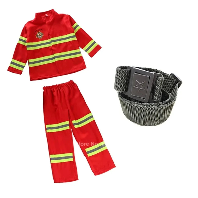 Kids' Firefighter Uniform Sam Fireman Halloween Costume - Red / 140