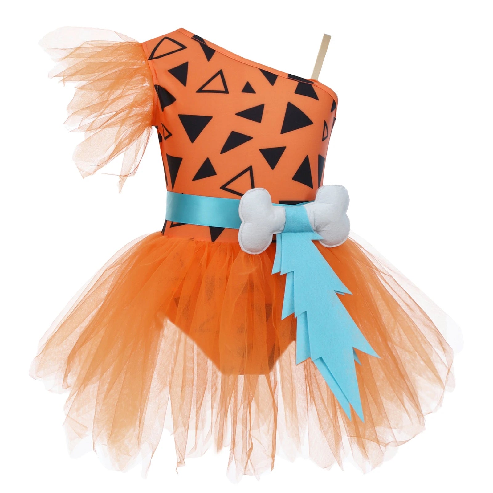 Kids Girls Halloween Theme Party Caveman Flintstone Primitive Man Cosplay Costume 3D Bone Decor Mesh Tutu - product image 9