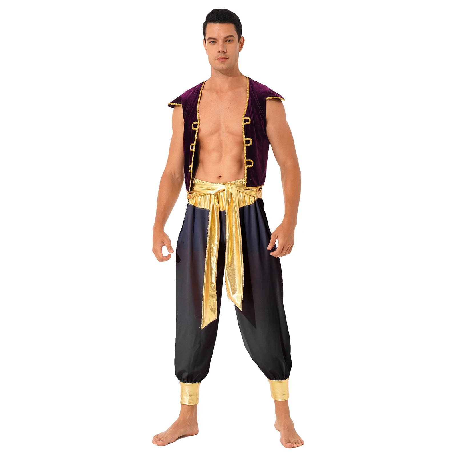 Halloween Adult Costume Complete Set Ancient Greek God Gladiator Mythical Prince Aladin - Burgundy C / L