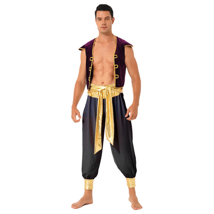 Halloween Adult Costume Complete Set Ancient Greek God Gladiator Mythical Prince Aladin - Burgundy C / L