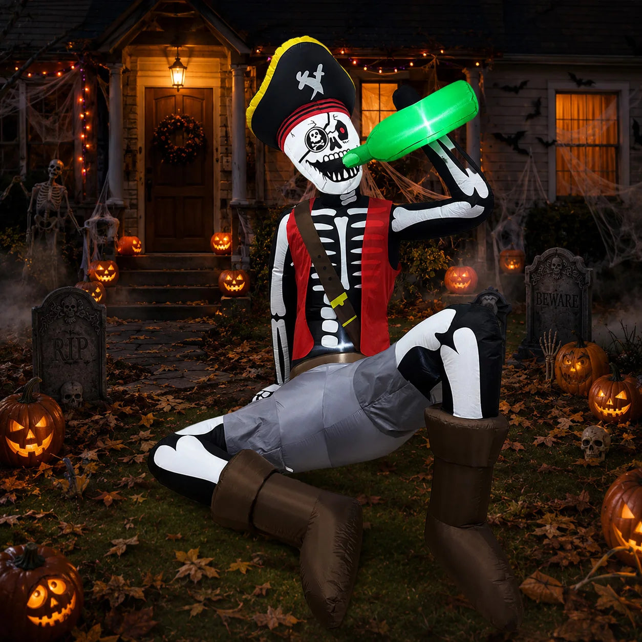 6.5FT Inflatable Decoration, Drinking Skeleton Pirate, Suitable for