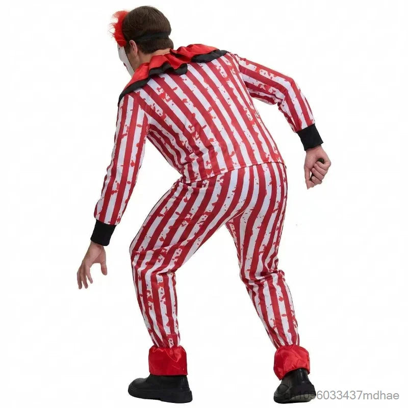 Adult Horror Clown for Men Red White Striped Blood Top with Ruffle Collar Costume - alternate view 3